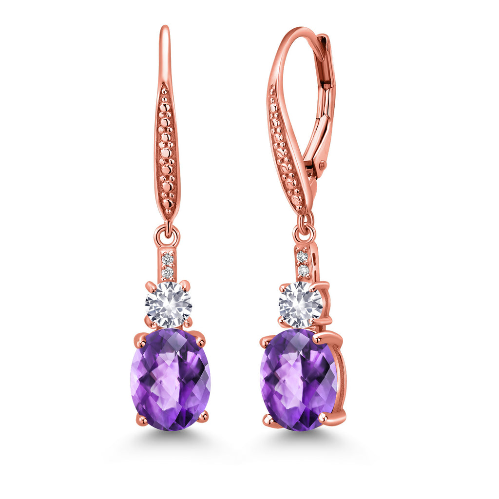 Amethyst-Checkerboard - February_Earrings in 925 Rose Gold Plated Silver