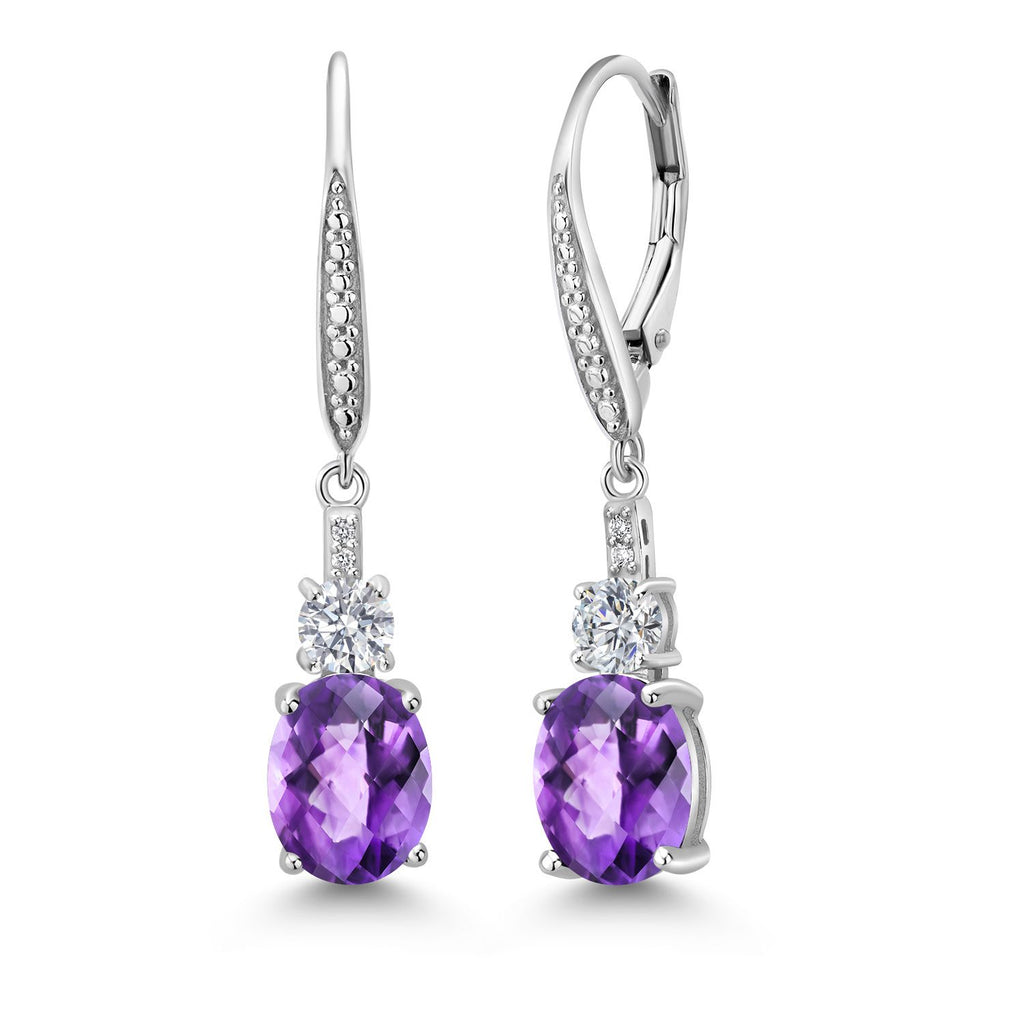 Gem Stone King Drop Dangle Earrings for Women | 925 Sterling Silver | Oval Gemstone Birthstone and White Lab Grown Diamond | Oval 9X7MM | Round 4MM and 1MM Accents | Elegant Leverback Closure