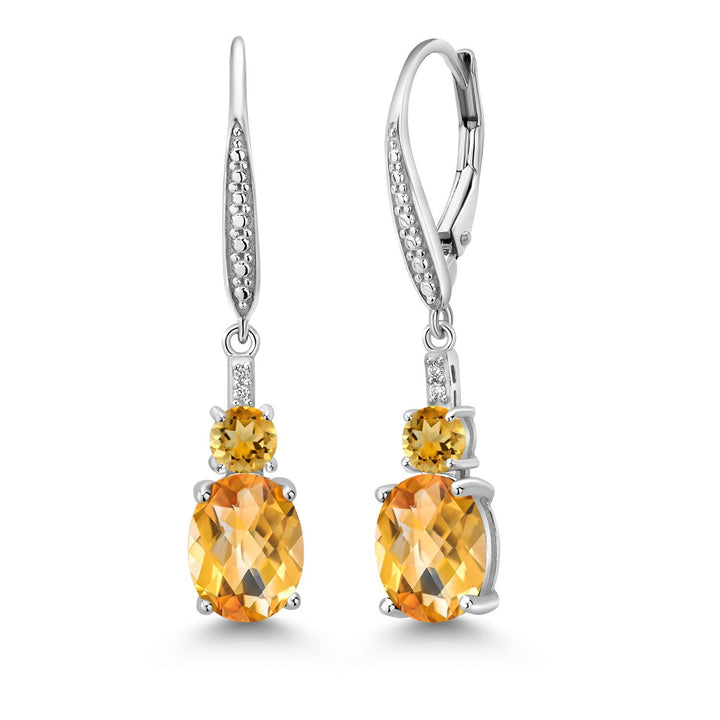 2-5 Cttw Oval Gemstone Birthstone and Lab Grown Diamond Drop Dangle Leverback Earrings for Women | 925 Sterling Silver | Oval 9X7MM Round 4MM and 1MM Accents
