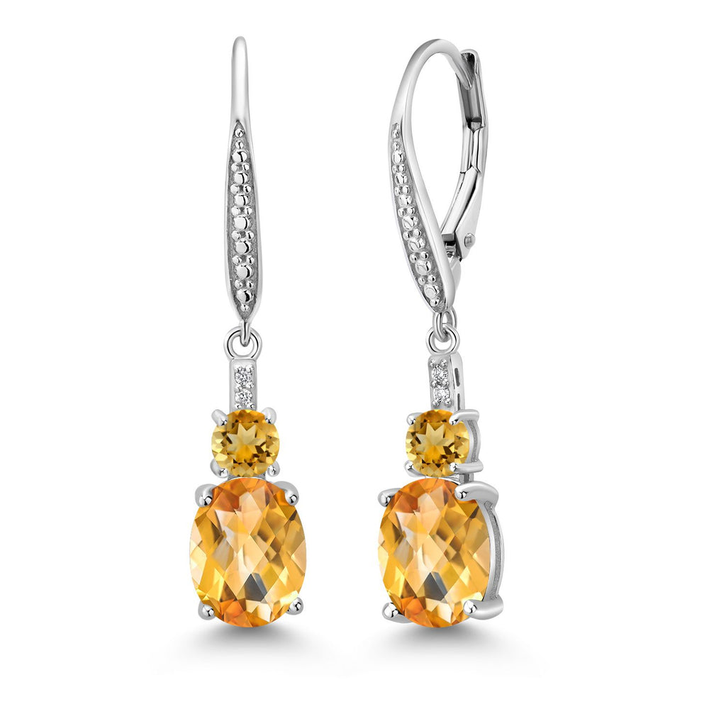 Gem Stone King 2-5 Cttw Oval Gemstone Birthstone and Lab Grown Diamond Drop Dangle Leverback Earrings for Women | 925 Sterling Silver | Oval 9X7MM Round 4MM and 1MM Accents