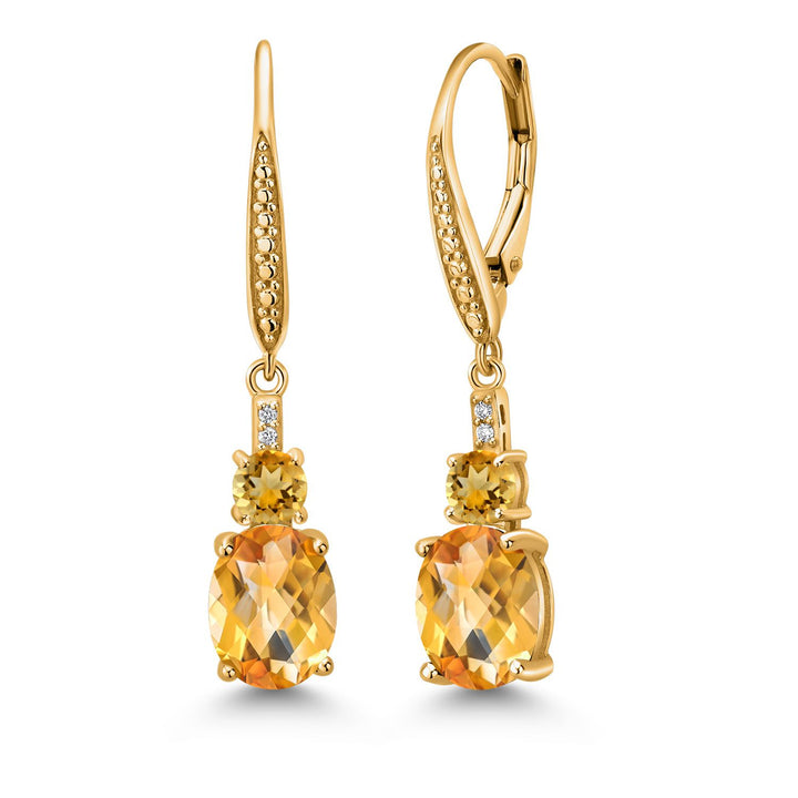Citrine-Checkerboard - November_Earrings in 925 Yellow Gold Plated Silver