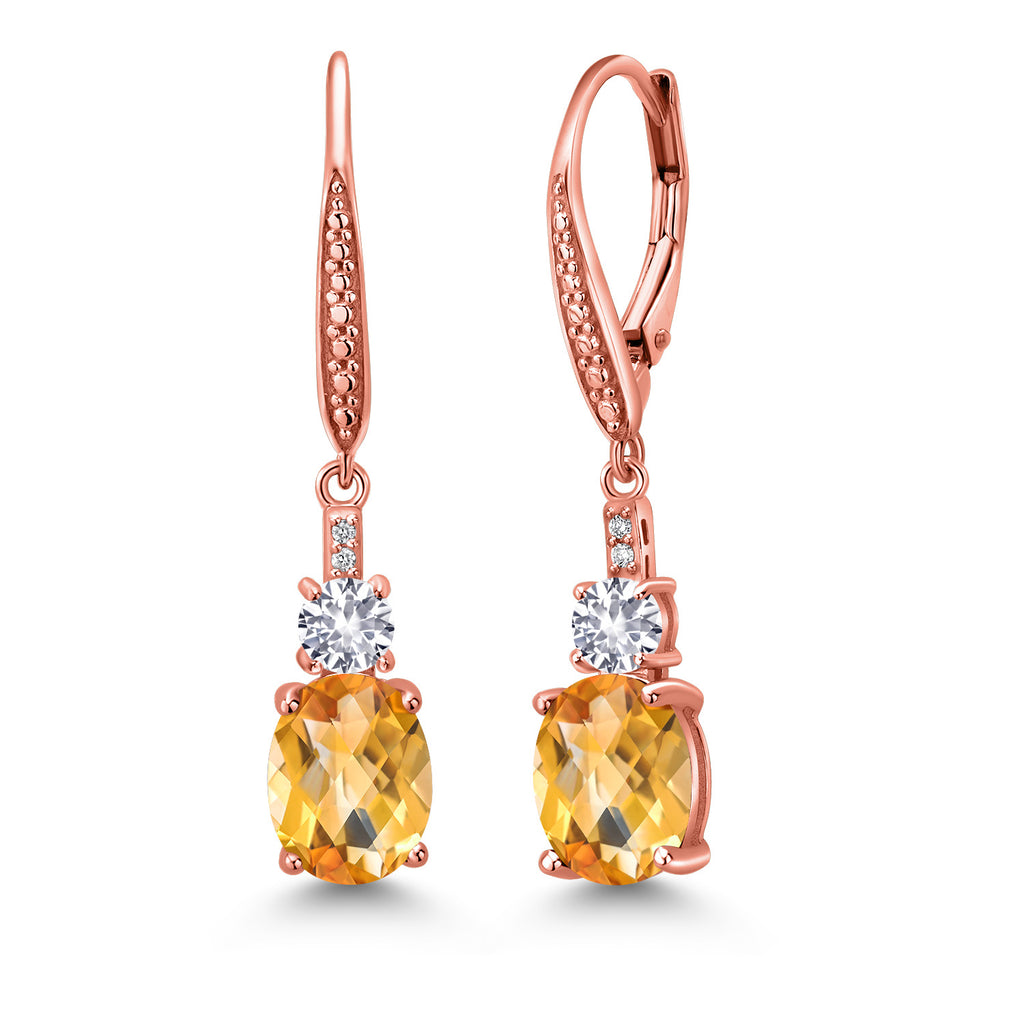 Citrine-Checkerboard - November_Earrings in 925 Rose Gold Plated Silver