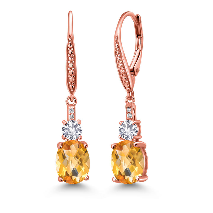 Citrine-Checkerboard - November_Earrings in 925 Rose Gold Plated Silver