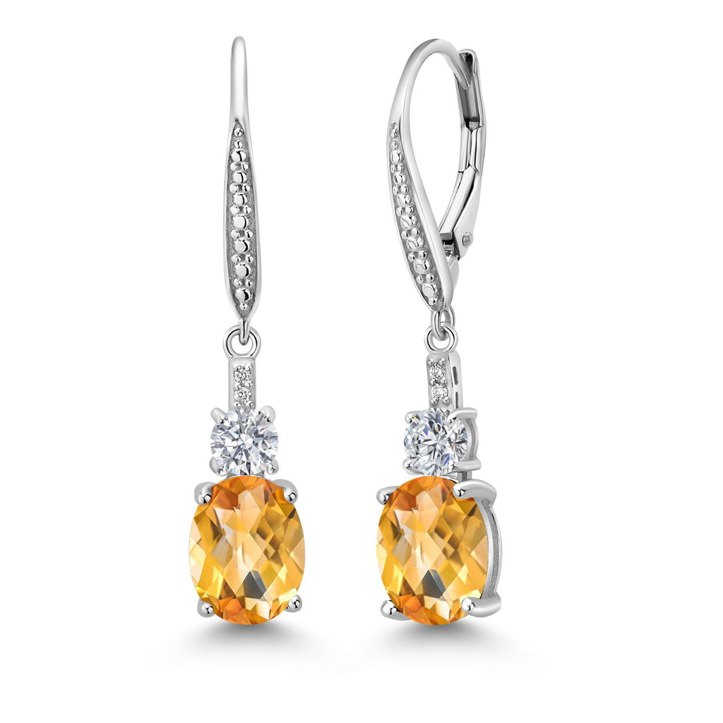 Gem Stone King Drop Dangle Earrings for Women | 925 Sterling Silver | Oval Gemstone Birthstone and White Lab Grown Diamond | Oval 9X7MM | Round 4MM and 1MM Accents | Elegant Leverback Closure