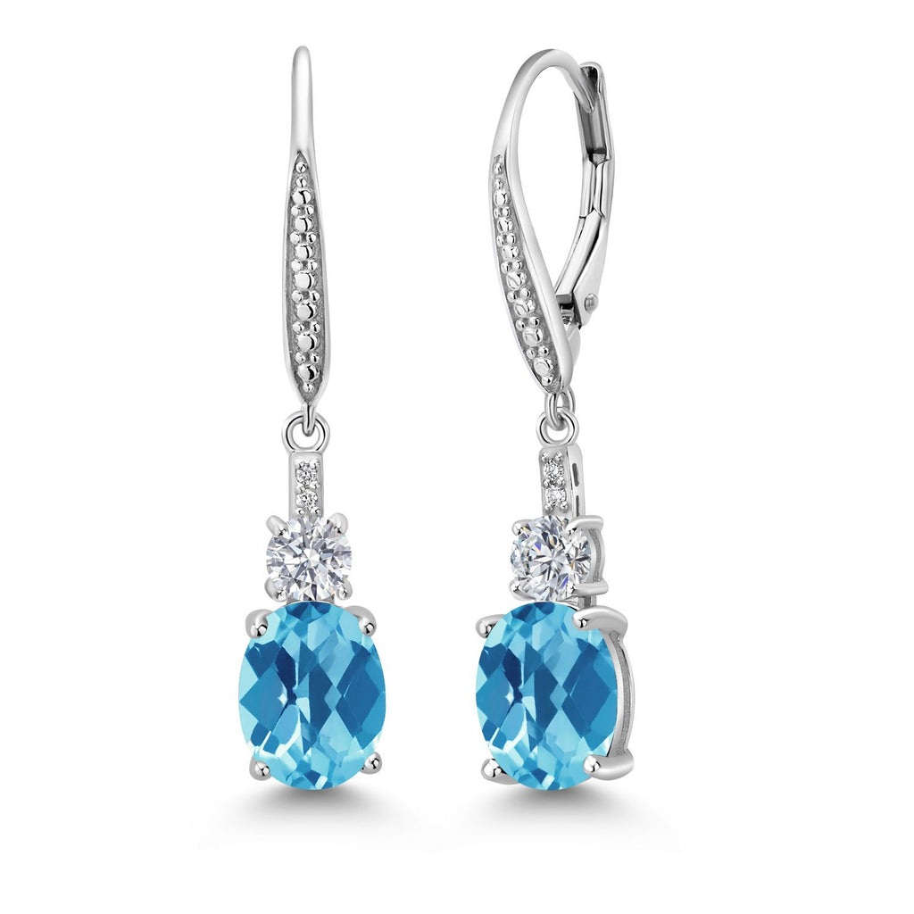 Gem Stone King Drop Dangle Earrings for Women | 925 Sterling Silver | Oval Gemstone Birthstone and White Lab Grown Diamond | Oval 9X7MM | Round 4MM and 1MM Accents | Elegant Leverback Closure
