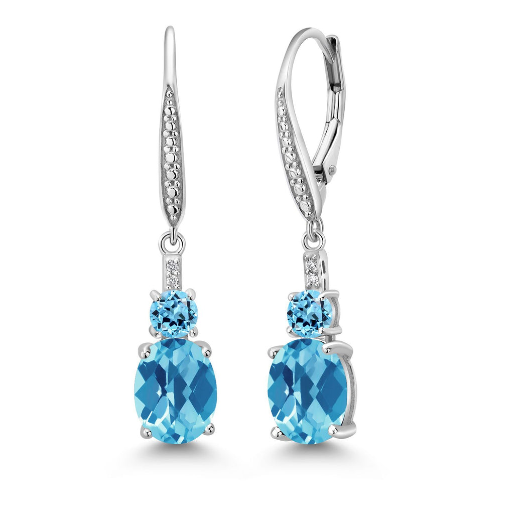 Gem Stone King 2-5 Cttw Oval Gemstone Birthstone and Lab Grown Diamond Drop Dangle Leverback Earrings for Women | 925 Sterling Silver | Oval 9X7MM Round 4MM and 1MM Accents