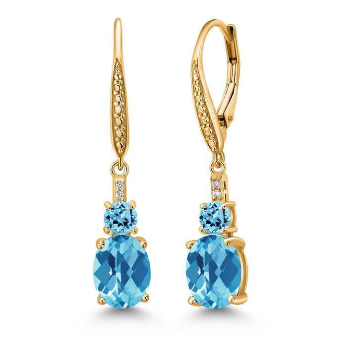 Swiss Blue Topaz-Checkerboard - November_Earrings in 925 Yellow Gold Plated Silver