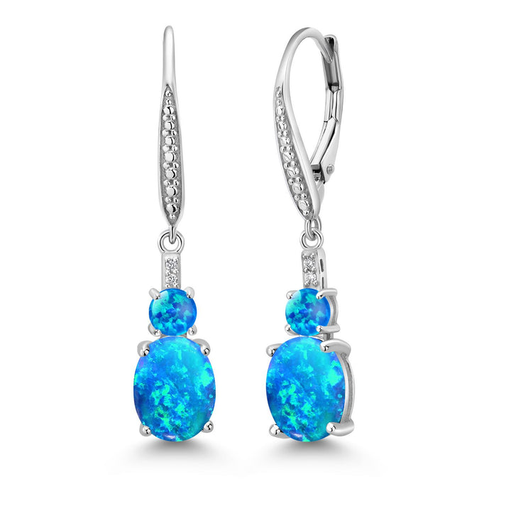 2-5 Cttw Oval Gemstone Birthstone and Lab Grown Diamond Drop Dangle Leverback Earrings for Women | 925 Sterling Silver | Oval 9X7MM Round 4MM and 1MM Accents