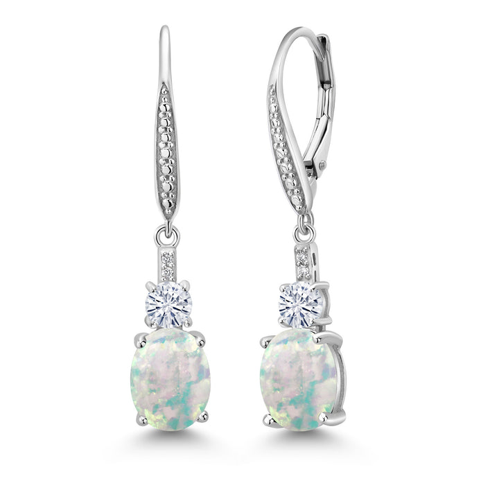 White Simulated Opal-Cabochon - October_Earrings in 925 Sterling Silver