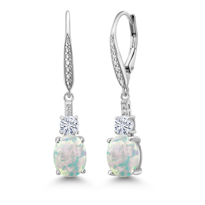 Gem Stone King 925 Sterling Silver Gemstone Birthstone, White Moissanite and Lab Grown Diamond Drop Dangle Earrings for Women | Oval 9X7MM, Round 4MM and 1MM Accents | Elegant Leverback Closure