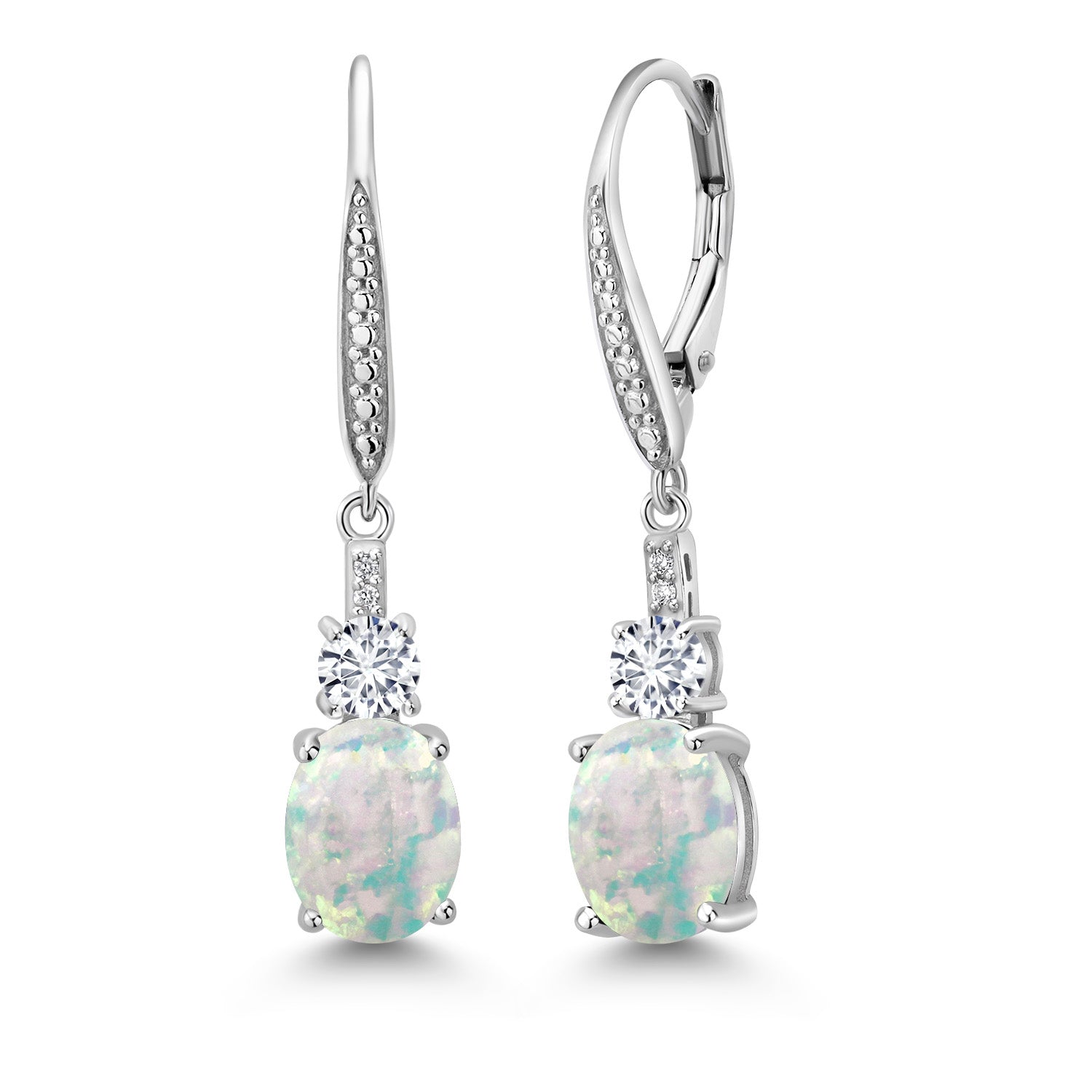 White Simulated Opal-Cabochon - October_Earrings in 925 Sterling Silver