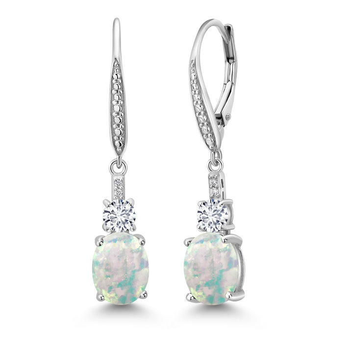 White Simulated Opal-Cabochon - October_Earrings in 925 Sterling Silver