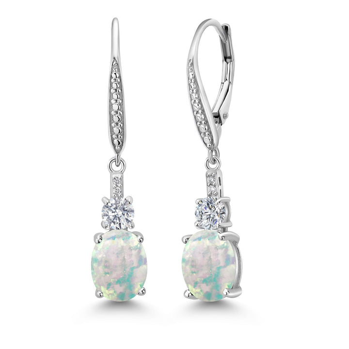 Gem Stone King Drop Dangle Earrings for Women | 925 Sterling Silver | Oval Gemstone Birthstone and White Lab Grown Diamond | Oval 9X7MM | Round 4MM and 1MM Accents | Elegant Leverback Closure