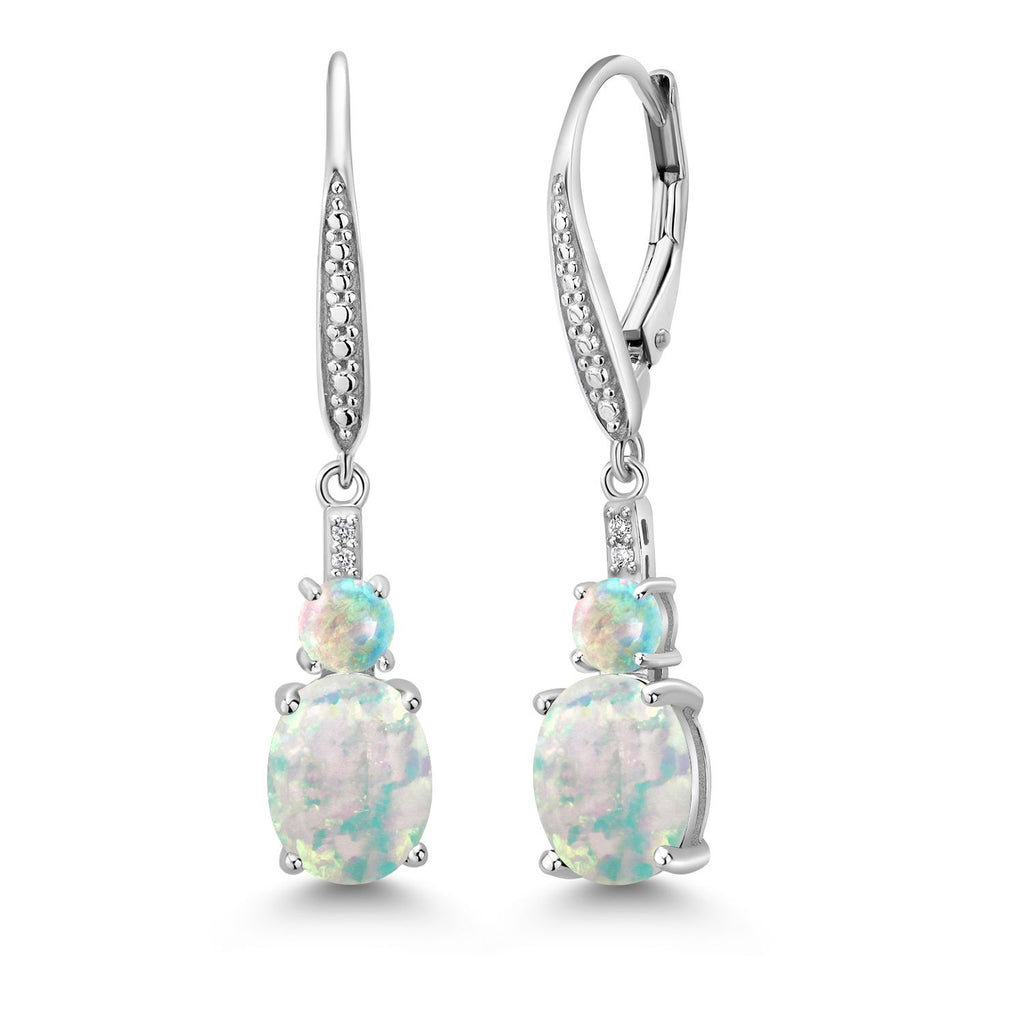 Gem Stone King 2-5 Cttw Oval Gemstone Birthstone and Lab Grown Diamond Drop Dangle Leverback Earrings for Women | 925 Sterling Silver | Oval 9X7MM Round 4MM and 1MM Accents