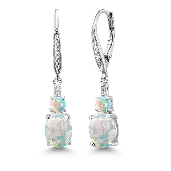 2-5 Cttw Oval Gemstone Birthstone and Lab Grown Diamond Drop Dangle Leverback Earrings for Women | 925 Sterling Silver | Oval 9X7MM Round 4MM and 1MM Accents
