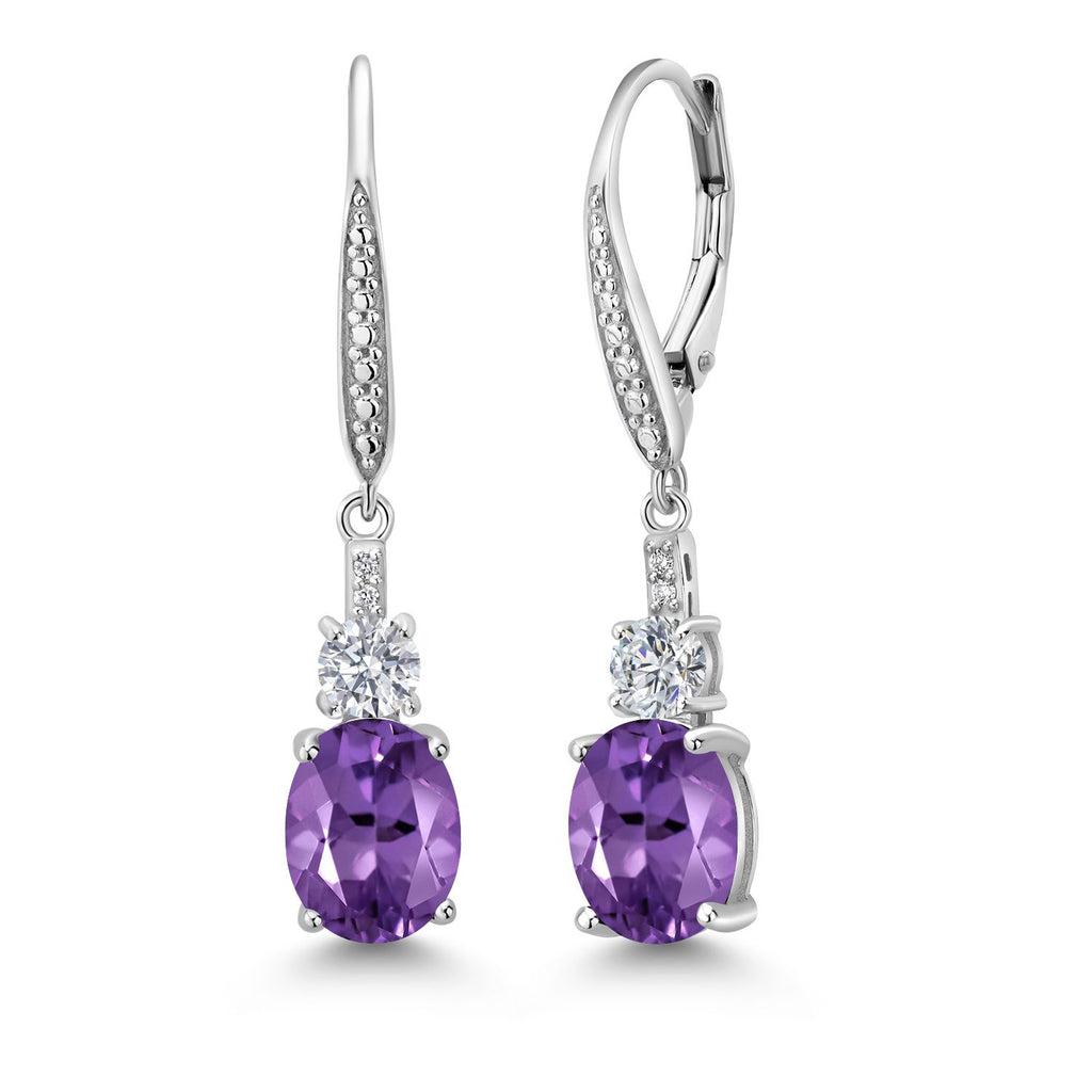 Gem Stone King Drop Dangle Earrings for Women | 925 Sterling Silver | Oval Gemstone Birthstone and White Lab Grown Diamond | Oval 9X7MM | Round 4MM and 1MM Accents | Elegant Leverback Closure