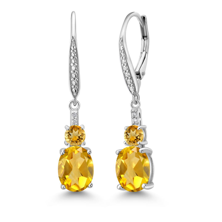 2-5 Cttw Oval Gemstone Birthstone and Lab Grown Diamond Drop Dangle Leverback Earrings for Women | 925 Sterling Silver | Oval 9X7MM Round 4MM and 1MM Accents