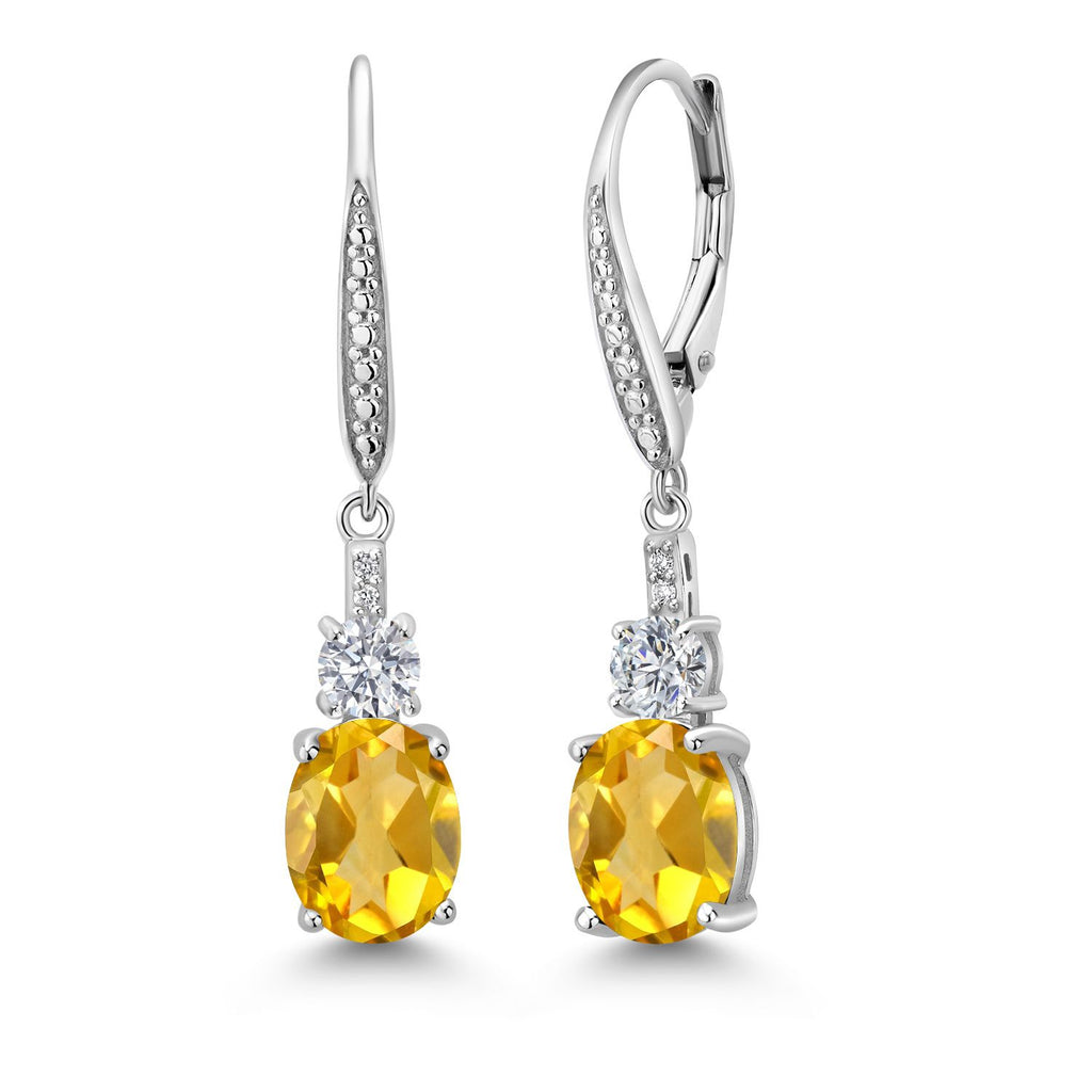 Gem Stone King Drop Dangle Earrings for Women | 925 Sterling Silver | Oval Gemstone Birthstone and White Lab Grown Diamond | Oval 9X7MM | Round 4MM and 1MM Accents | Elegant Leverback Closure