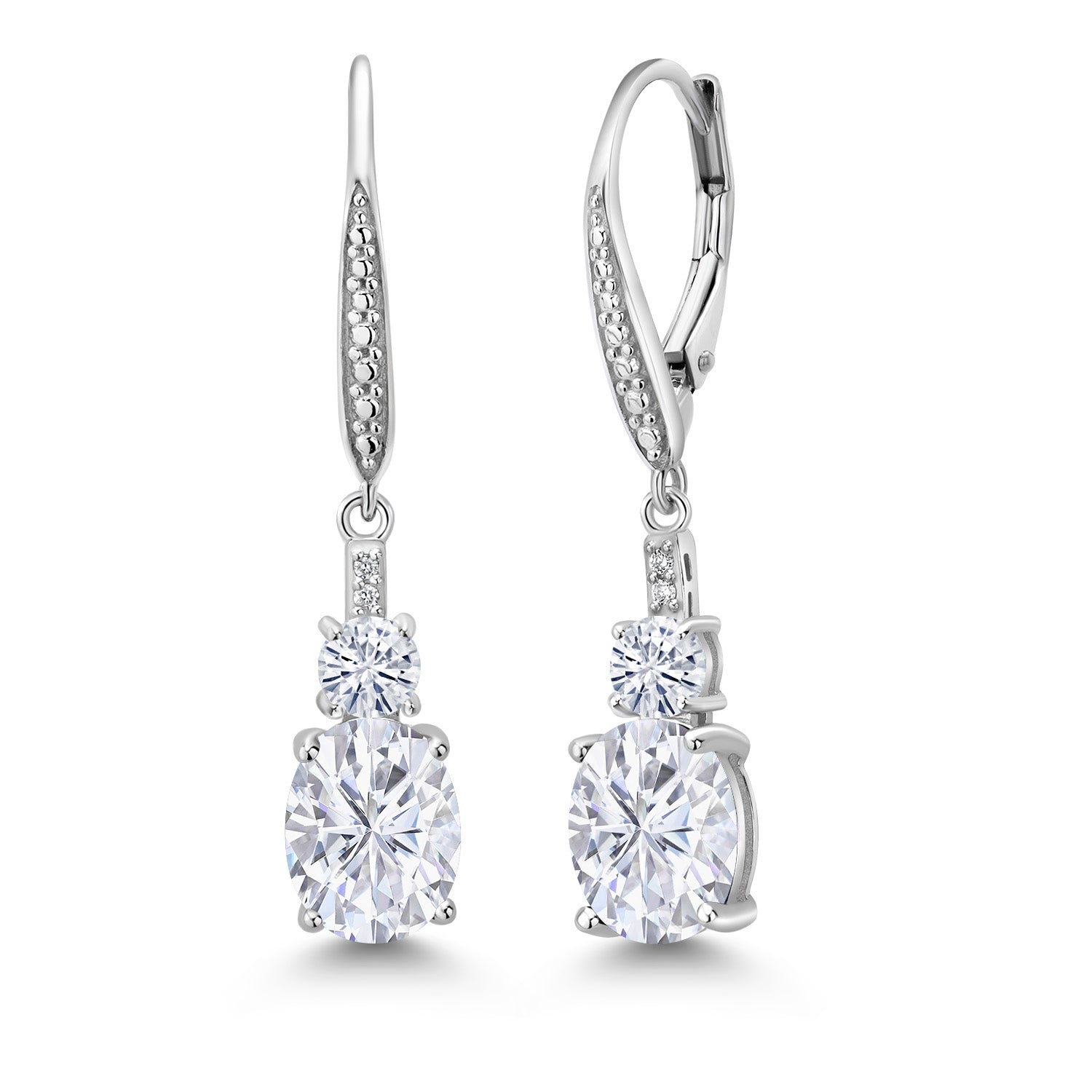 925 Sterling Silver White Moissanite and White Lab Grown Diamond Dangle Earrings For Women (4.69 Cttw, Oval 9X7MM, Round 4MM)