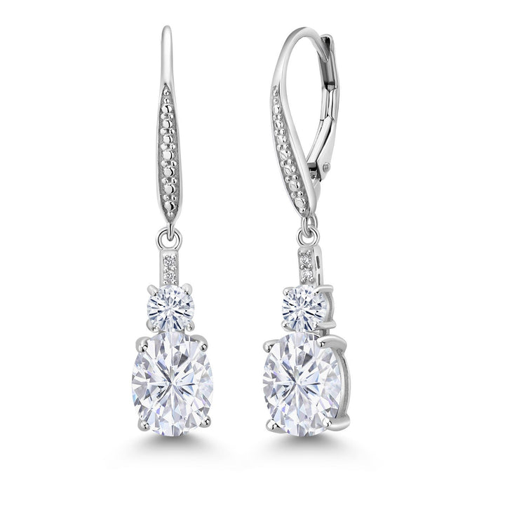2-5 Cttw Oval Gemstone Birthstone and Lab Grown Diamond Drop Dangle Leverback Earrings for Women | 925 Sterling Silver | Oval 9X7MM Round 4MM and 1MM Accents