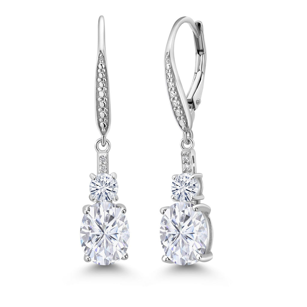 Gem Stone King 2-5 Cttw Oval Gemstone Birthstone and Lab Grown Diamond Drop Dangle Leverback Earrings for Women | 925 Sterling Silver | Oval 9X7MM Round 4MM and 1MM Accents