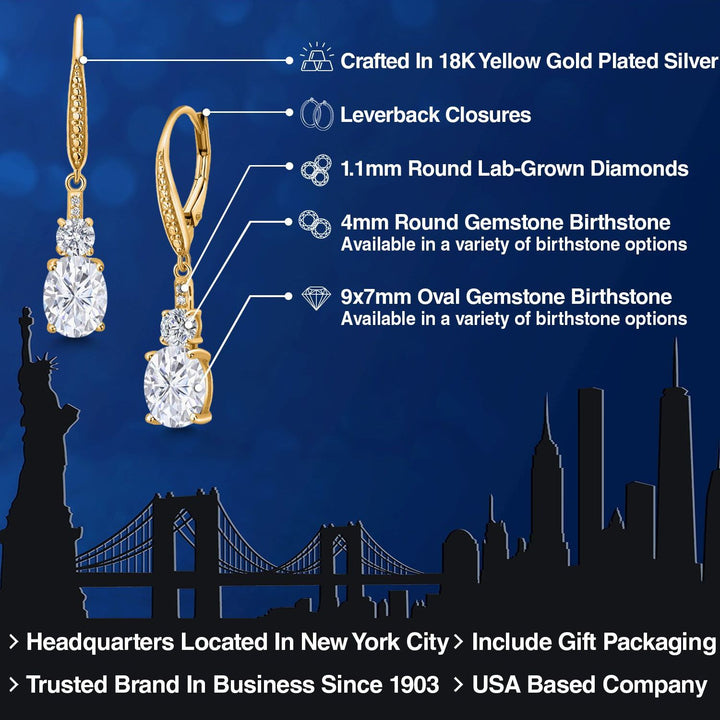 Near Colorless (GH) and E - F_Earrings in 925 Yellow Gold Plated Silver