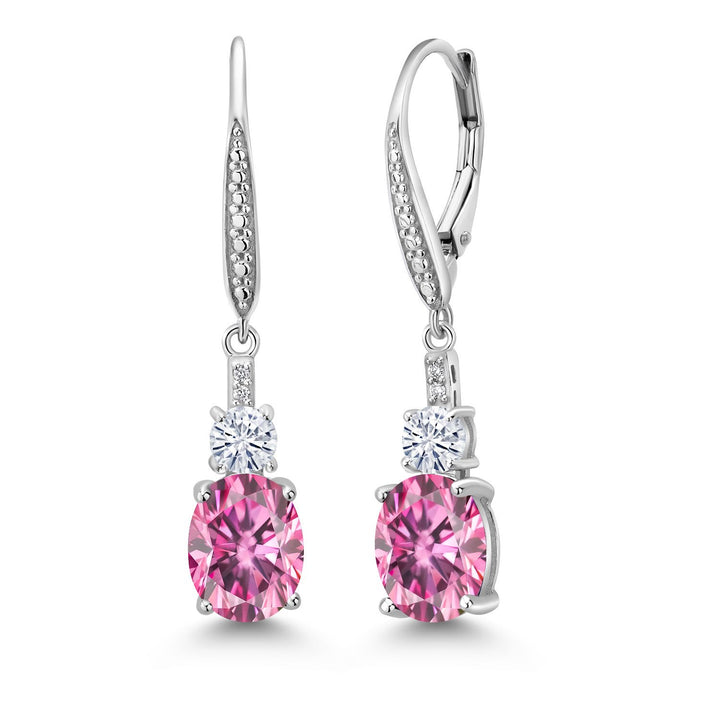 Gem Stone King 925 Sterling Silver Gemstone Birthstone, White Moissanite and White Lab Grown Diamond Drop Dangle Earrings for Women | Oval 9X7MM, Round 4MM and 1MM Accents | Elegant Leverback Closure