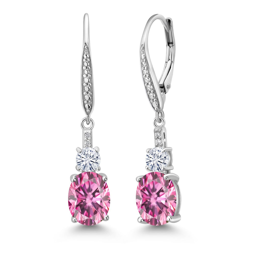 Gem Stone King 925 Sterling Silver Gemstone Birthstone, White Moissanite and Lab Grown Diamond Drop Dangle Earrings for Women | Oval 9X7MM, Round 4MM and 1MM Accents | Elegant Leverback Closure