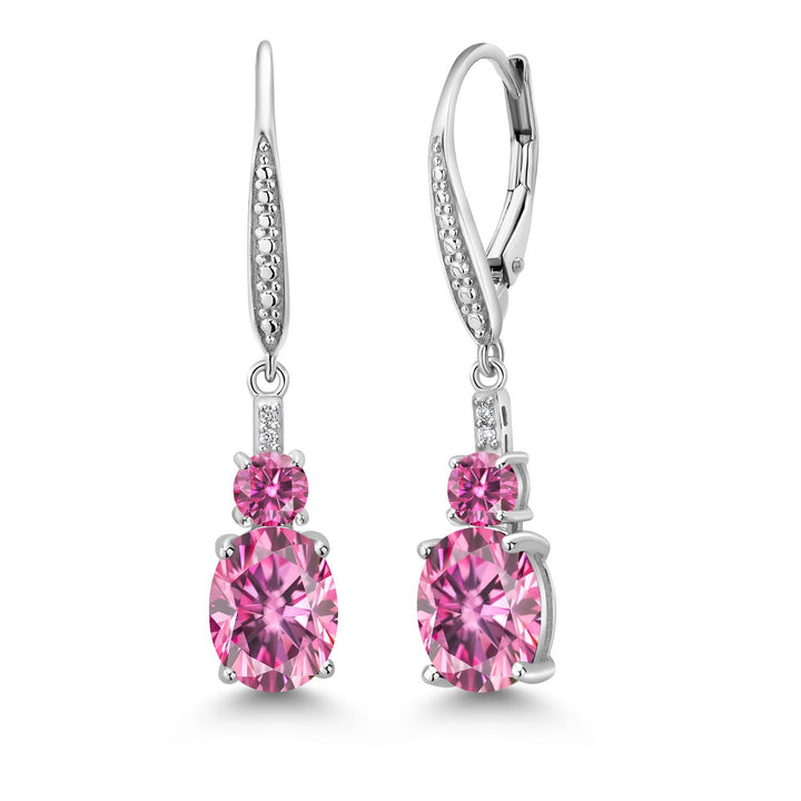 2-5 Cttw Oval Gemstone Birthstone and Lab Grown Diamond Drop Dangle Leverback Earrings for Women | 925 Sterling Silver | Oval 9X7MM Round 4MM and 1MM Accents