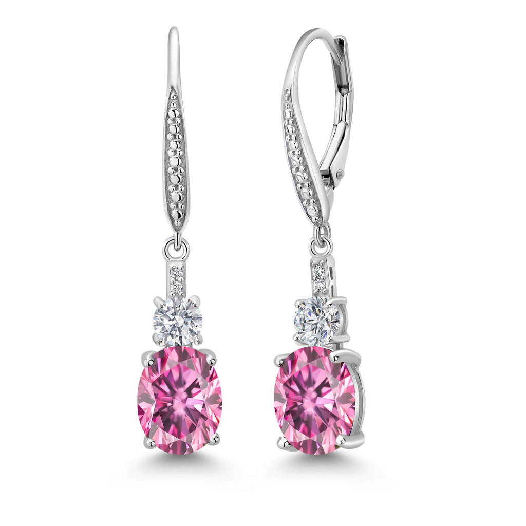 Gem Stone King Drop Dangle Earrings for Women | 925 Sterling Silver | Oval Gemstone Birthstone and White Lab Grown Diamond | Oval 9X7MM | Round 4MM and 1MM Accents | Elegant Leverback Closure
