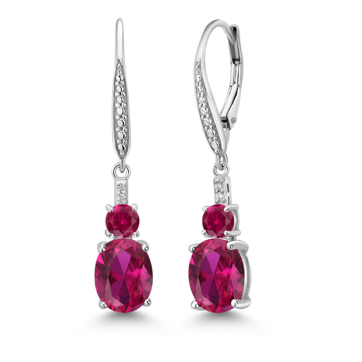2-5 Cttw Oval Gemstone Birthstone and Lab Grown Diamond Drop Dangle Leverback Earrings for Women | 925 Sterling Silver | Oval 9X7MM Round 4MM and 1MM Accents