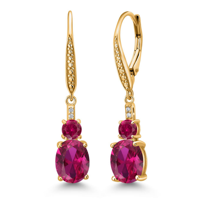 Created Ruby_Earrings in 925 Yellow Gold Plated Silver