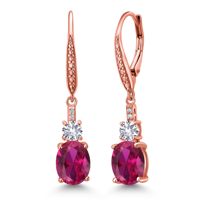 Created Ruby - July_Earrings in 925 Rose Gold Plated Silver