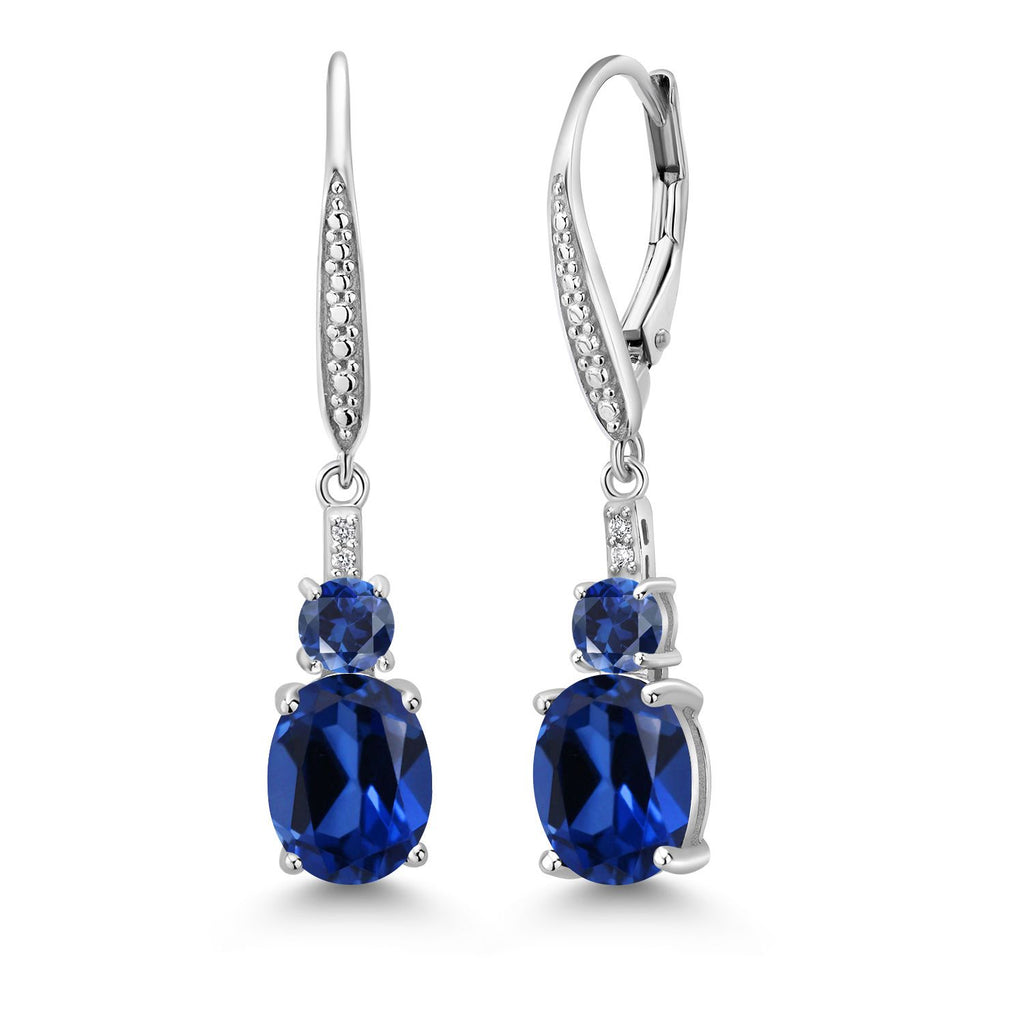 Gem Stone King 2-5 Cttw Oval Gemstone Birthstone and Lab Grown Diamond Drop Dangle Leverback Earrings for Women | 925 Sterling Silver | Oval 9X7MM Round 4MM and 1MM Accents