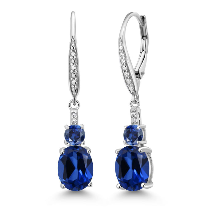 Gem Stone King 2-5 Cttw Oval Gemstone Birthstone and Lab Grown Diamond Drop Dangle Leverback Earrings for Women | 925 Sterling Silver | Oval 9X7MM Round 4MM and 1MM Accents
