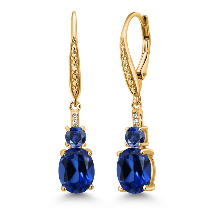 Blue Created Sapphire - September_Earrings in 925 Yellow Gold Plated Silver