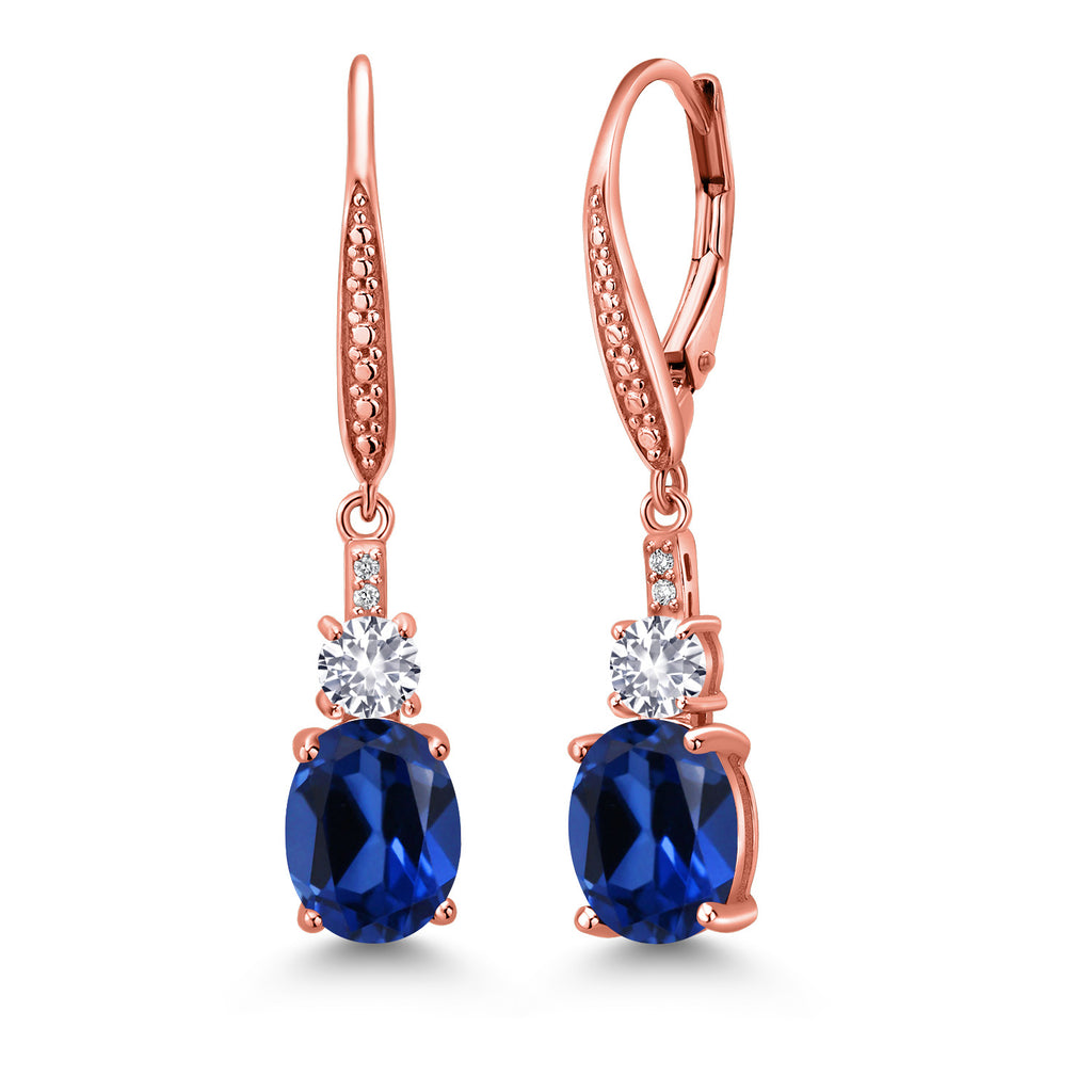 Blue Created Sapphire - September_Earrings in 925 Rose Gold Plated Silver