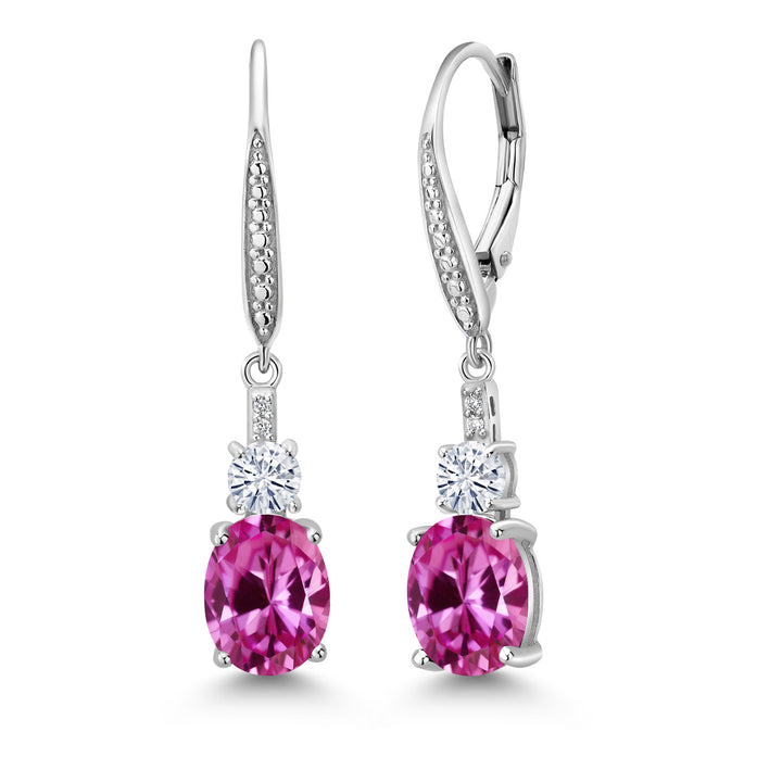 Pink Created Sapphire - September_Earrings in 925 Sterling Silver