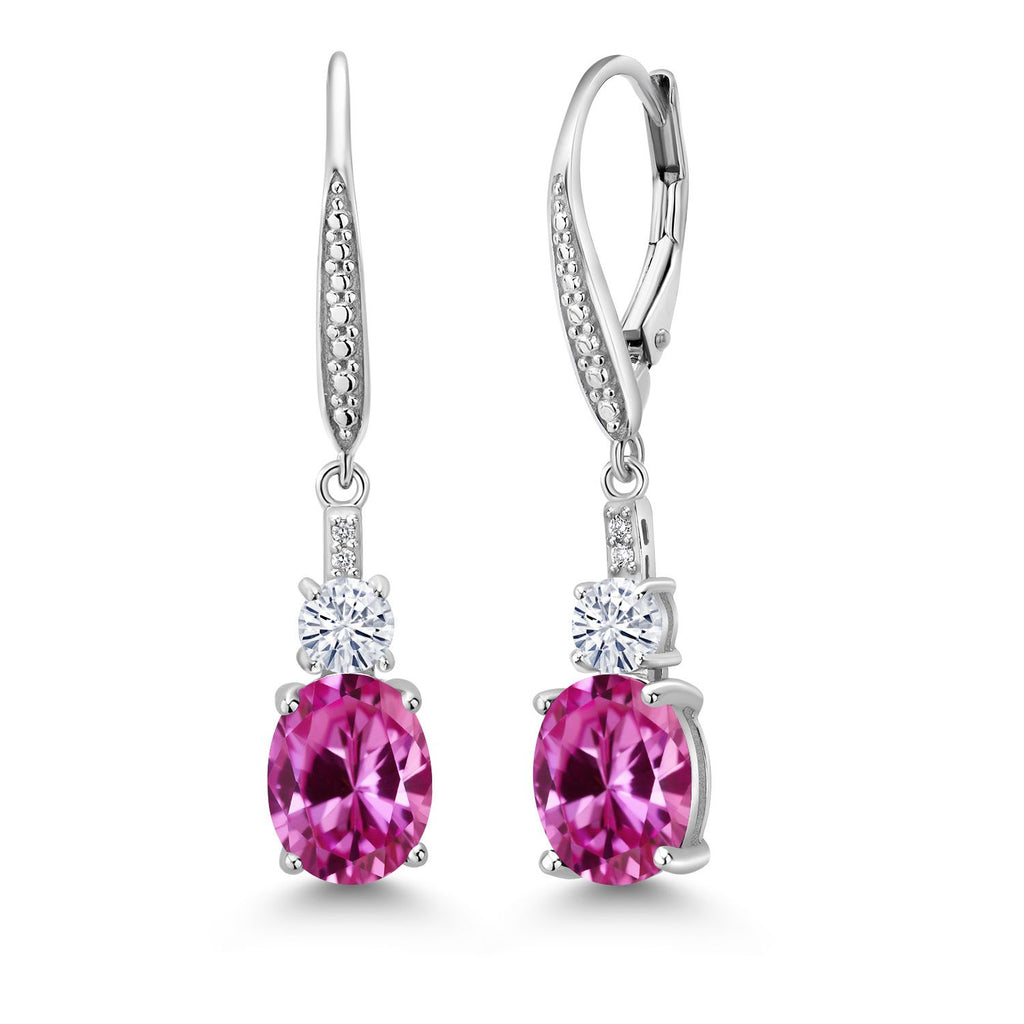 Gem Stone King 925 Sterling Silver Gemstone Birthstone, White Moissanite and Lab Grown Diamond Drop Dangle Earrings for Women | Oval 9X7MM, Round 4MM and 1MM Accents | Elegant Leverback Closure