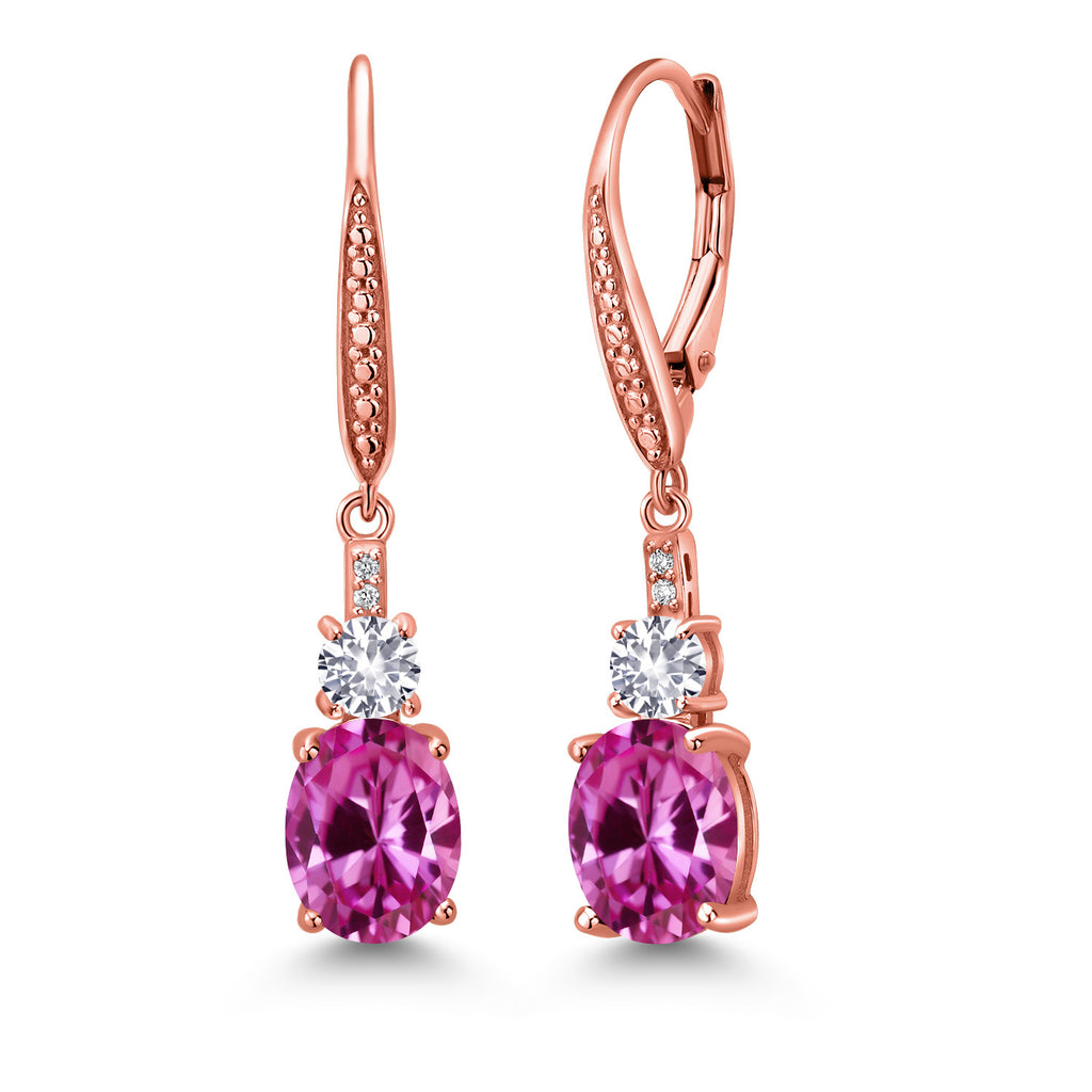 Pink Created Sapphire - September_Earrings in 925 Rose Gold Plated Silver