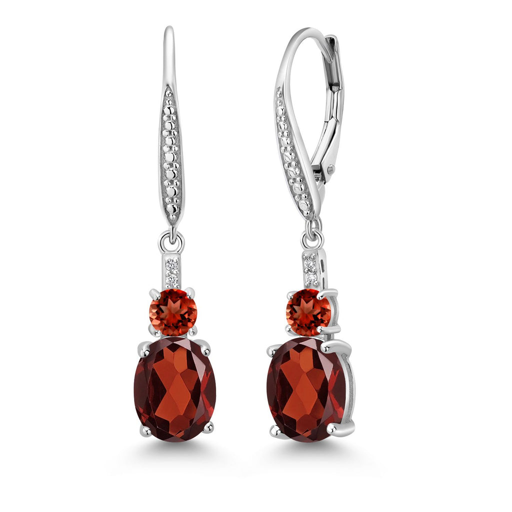 Gem Stone King 2-5 Cttw Oval Gemstone Birthstone and Lab Grown Diamond Drop Dangle Leverback Earrings for Women | 925 Sterling Silver | Oval 9X7MM Round 4MM and 1MM Accents