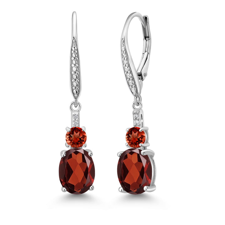 Gem Stone King 2-5 Cttw Oval Gemstone Birthstone and Lab Grown Diamond Drop Dangle Leverback Earrings for Women | 925 Sterling Silver | Oval 9X7MM Round 4MM and 1MM Accents