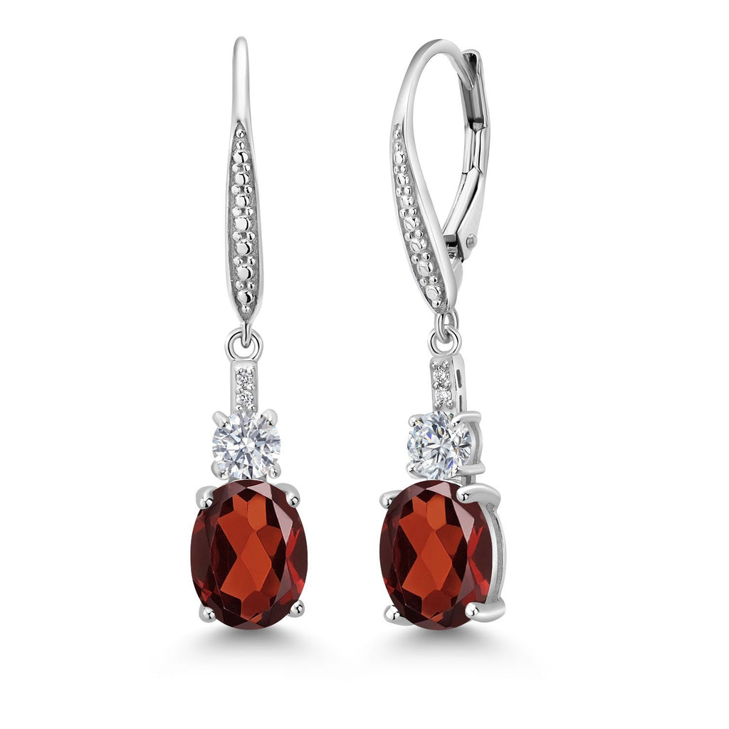 Gem Stone King Drop Dangle Earrings for Women | 925 Sterling Silver | Oval Gemstone Birthstone and White Lab Grown Diamond | Oval 9X7MM | Round 4MM and 1MM Accents | Elegant Leverback Closure