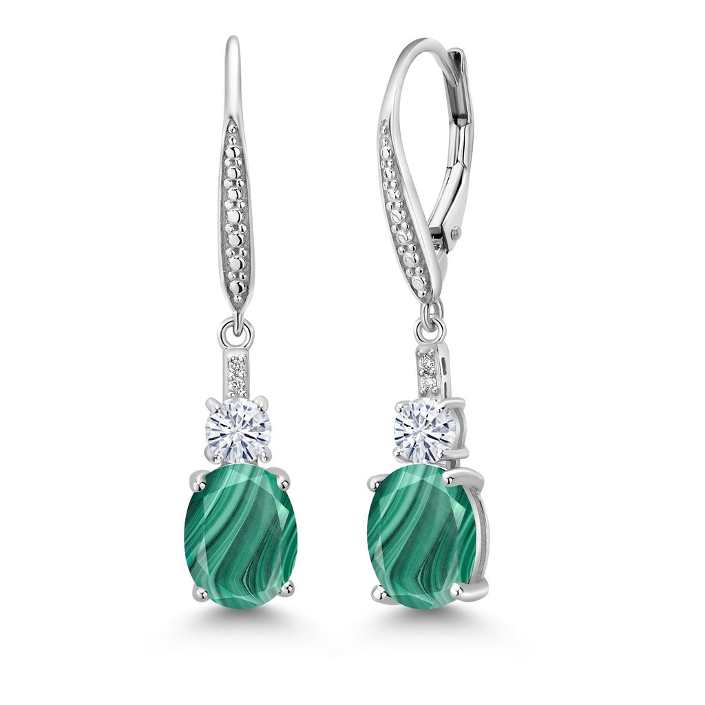 Gem Stone King 925 Sterling Silver Gemstone Birthstone, White Moissanite and Lab Grown Diamond Drop Dangle Earrings for Women | Oval 9X7MM, Round 4MM and 1MM Accents | Elegant Leverback Closure