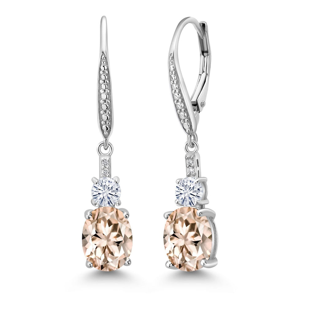 Gem Stone King 925 Sterling Silver Gemstone Birthstone, White Moissanite and Lab Grown Diamond Drop Dangle Earrings for Women | Oval 9X7MM, Round 4MM and 1MM Accents | Elegant Leverback Closure
