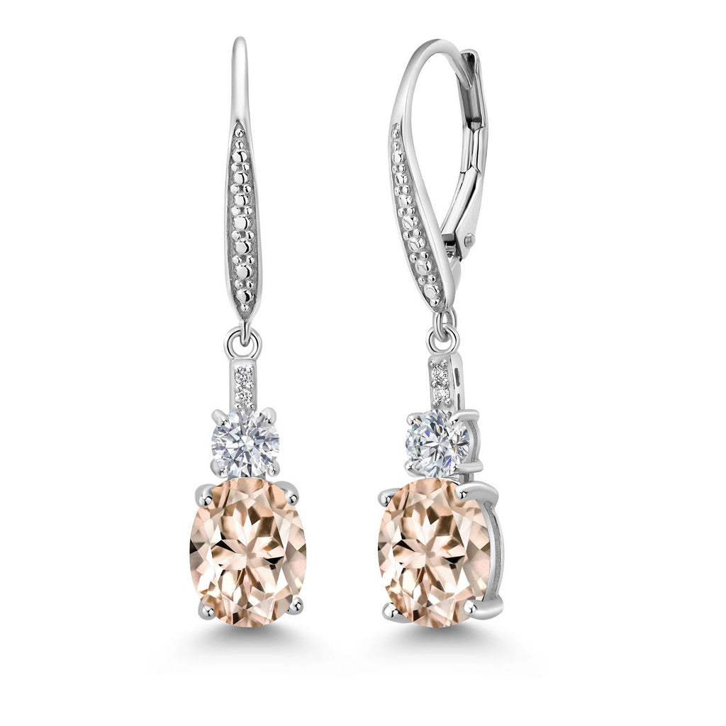 Gem Stone King Drop Dangle Earrings for Women | 925 Sterling Silver | Oval Gemstone Birthstone and White Lab Grown Diamond | Oval 9X7MM | Round 4MM and 1MM Accents | Elegant Leverback Closure