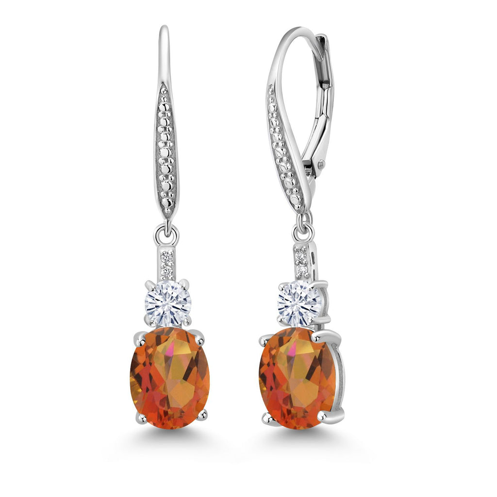 Gem Stone King 925 Sterling Silver Gemstone Birthstone, White Moissanite and Lab Grown Diamond Drop Dangle Earrings for Women | Oval 9X7MM, Round 4MM and 1MM Accents | Elegant Leverback Closure