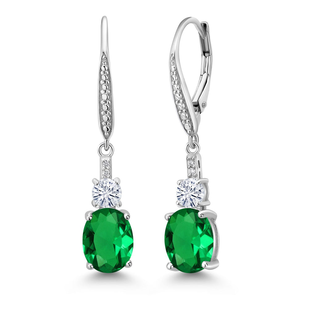 Gem Stone King 925 Sterling Silver Gemstone Birthstone, White Moissanite and Lab Grown Diamond Drop Dangle Earrings for Women | Oval 9X7MM, Round 4MM and 1MM Accents | Elegant Leverback Closure