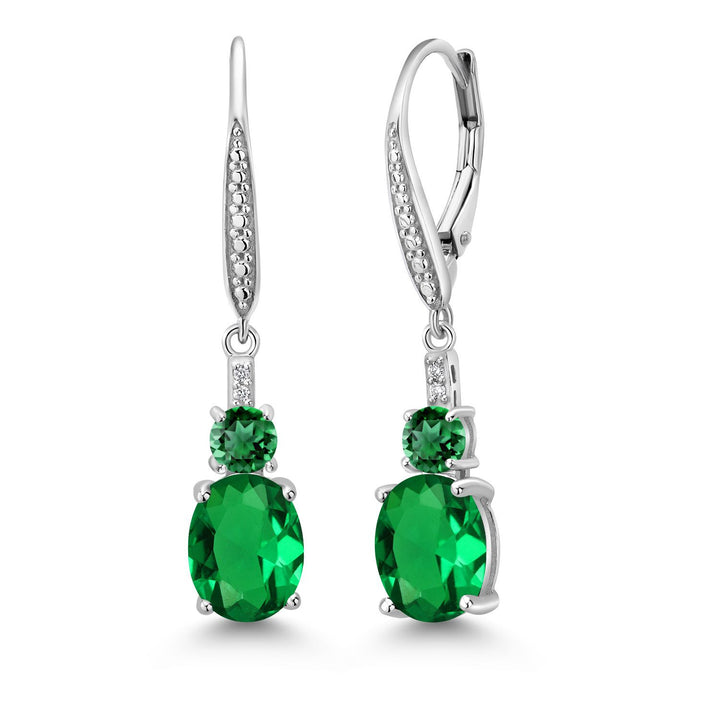 2-5 Cttw Oval Gemstone Birthstone and Lab Grown Diamond Drop Dangle Leverback Earrings for Women | 925 Sterling Silver | Oval 9X7MM Round 4MM and 1MM Accents