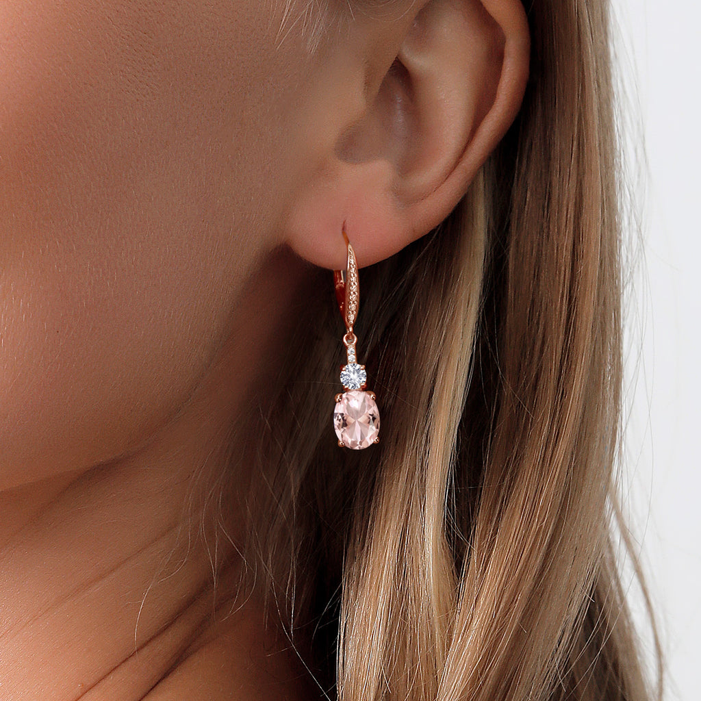 Peach - White and G - H_Earrings in 925 Rose Gold Plated Silver